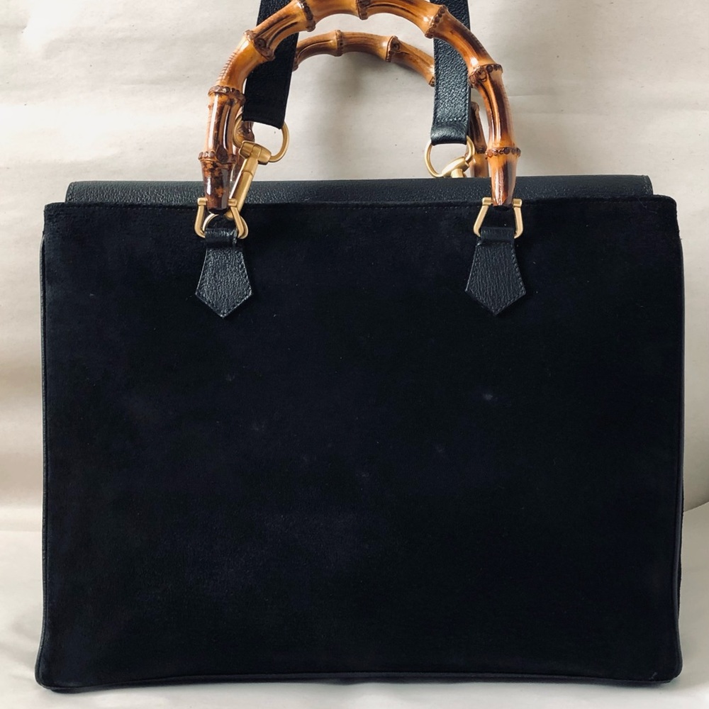 Gucci Black Suede Satchel with Bamboo Top Handles - Picture 2 of 16